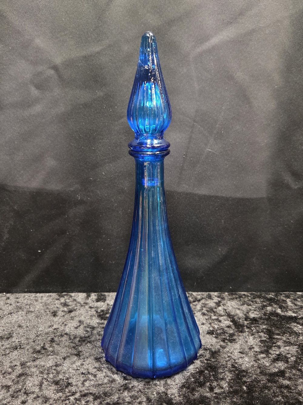 Vintage Empoli Art Glass Genie Bottle Decanter Kingfisher Blue c1960s Italy
